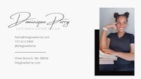 a black and white business card with the name dominique parry