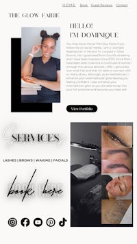 a website with a black and white image of a woman's face